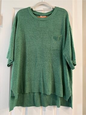 easel Green Oversized Crewneck Sweater with Pocket